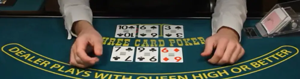 Exemplo das mãos no Three Card Poker